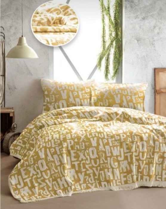 Покрывала Турция TINEGER BED SPREAD Yellow-205x240